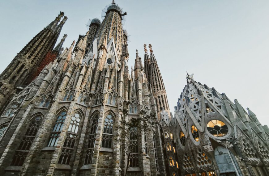 Stunning view of La Sagrada Familia, a renowned landmark in Barcelona, Spain.